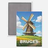 Windmolen in Brugge België Reizen Souvenir Magneet (Voorkant / Achterkant)