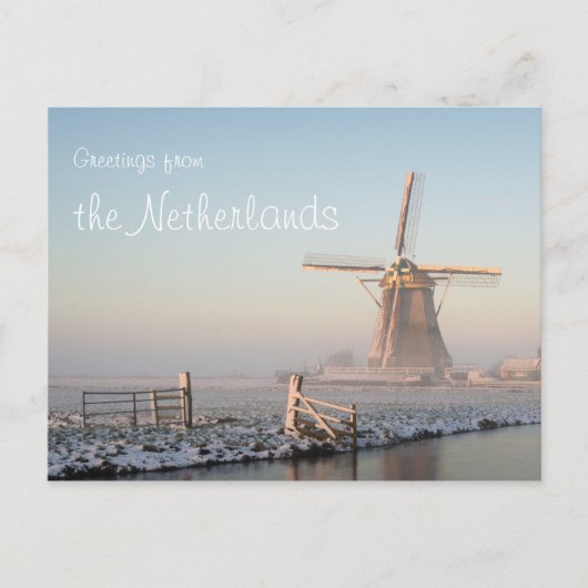 Windmolen in de sneeuw bij het briefkaart met zonn (Voorkant)