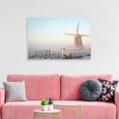 Windmolen in de sneeuw bij zonsopgang canvas print (Insitu (Woonkamer))