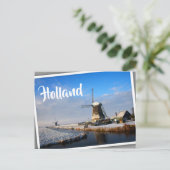 Windmolen in de sneeuw in een nederlands winterlan briefkaart (Staand voorkant)