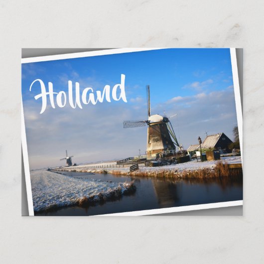 Windmolen in de sneeuw in een nederlands winterlan briefkaart (Voorkant)