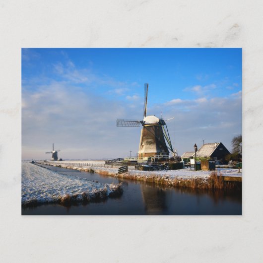 Windmolen in de sneeuw in een nederlands winterlan briefkaart (Voorkant)