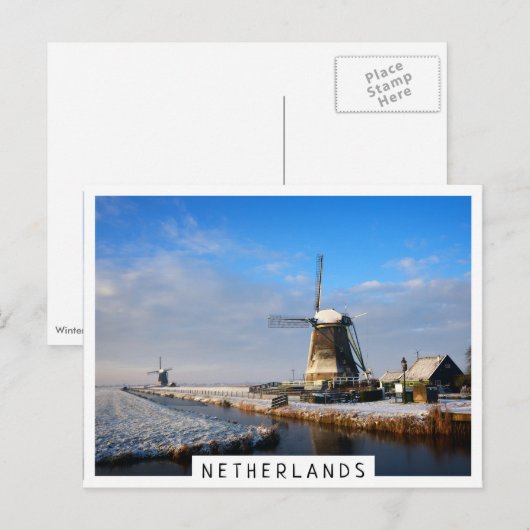 Windmolen in de sneeuw in een nederlands winterlan briefkaart (Voorkant / Achterkant)