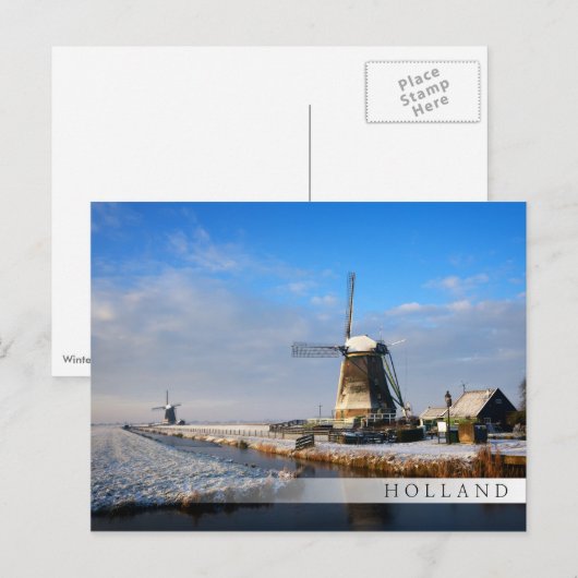 Windmolen in de sneeuw in een nederlands winterlan briefkaart (Voorkant / Achterkant)