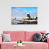 Windmolen in de sneeuw in een nederlands winterlan canvas afdruk (Insitu (Woonkamer))