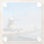 Windmolen in de sneeuw in een nederlands winterlan glazen onderzetter (Achterkant)