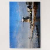 Windmolen in de sneeuw in een nederlands winterlan legpuzzel (Verticaal)