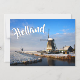 Windmolen in de sneeuw in een nederlands winterlan magnetische uitnodiging
