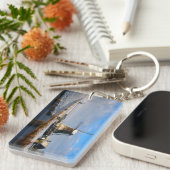 Windmolen in de sneeuw in een nederlands winterlan sleutelhanger (Voorkant Rechts)