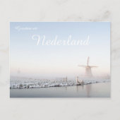 Windmolen in de sneeuw in het briefkaart "groeten" (Voorkant)