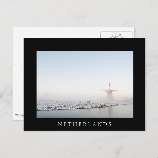 Windmolen in de sneeuw in het briefkaart met zwart (Voorkant / Achterkant)