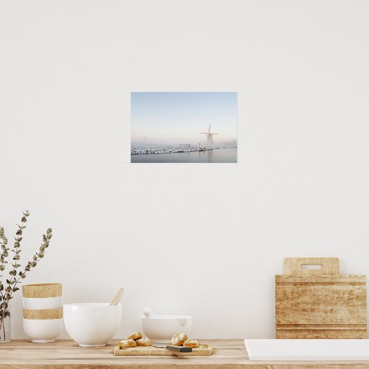 Windmolen in de sneeuw in het poster van de winter (Keuken)