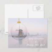 Windmolen in een glazen bal kerstkaart feestdagenkaart (Voorkant / Achterkant)