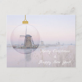 Windmolen in een glazen bal kerstkaart feestdagenkaart