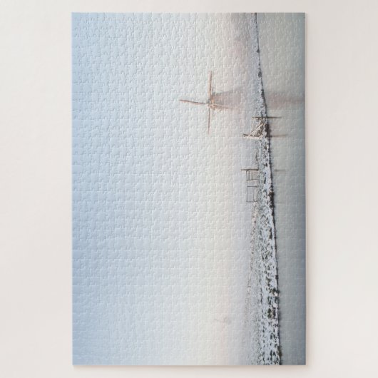 Windmolen in een sneeuwwit landschap in de winter legpuzzel (Verticaal)