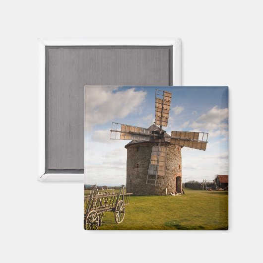 Windmolen in groen veld en witte wolken en blauwe  magneet (Voorkant / Achterkant)