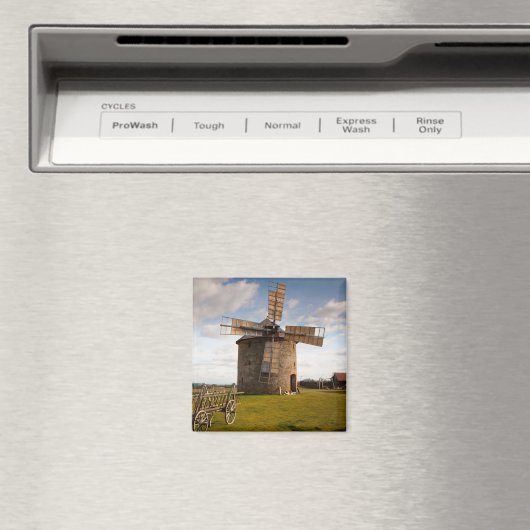 Windmolen in groen veld en witte wolken en blauwe  magneet (Insitu (Vaatwasser))