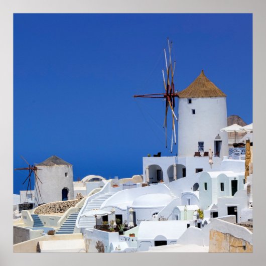 Windmolen in Oia, Santorini, Griekenland Poster (Voorkant)