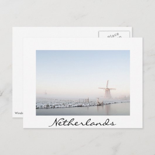 Windmolen in sneeuw in briefkaart met winterwitte (Voorkant / Achterkant)