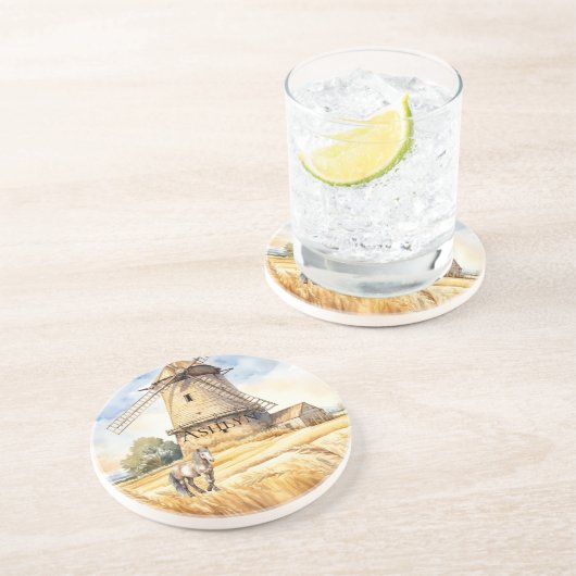 windmolen landpaard zandsteen onderzetter (Zijkant)