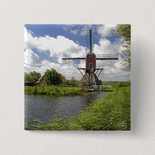 Windmolen langs een kanaal ten oosten van Leiden i Vierkante Button 5,1 Cm
