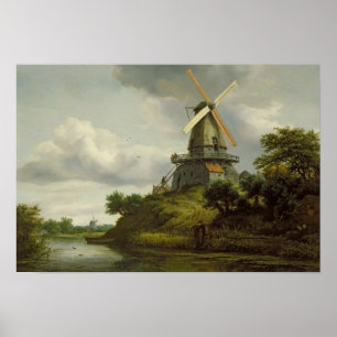 Windmolen met een rivier poster