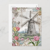 Windmolen met roze tulpen feestdagenkaart (Voorkant / Achterkant)