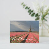 Windmolen met roze tulpen in de lente briefkaart (Staand voorkant)