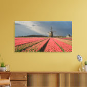Windmolen met roze tulpen in de lente canvas afdruk (Insitu (Woonkamer))