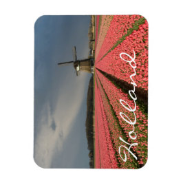 Windmolen met roze tulpen in de lente magneet