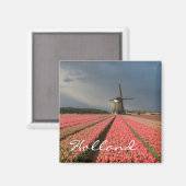 Windmolen met roze tulpen in de lente magneet (Voorkant / Achterkant)