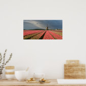 Windmolen met roze tulpen in de lente poster (Keuken)