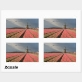 Windmolen met roze tulpen in de lente rechthoekige sticker (Vel)