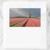 Windmolen met roze tulpen in de lente rechthoekige sticker (Tas)