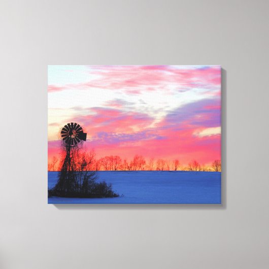Windmolen met roze zonsopgang canvas afdruk (Voorkant)
