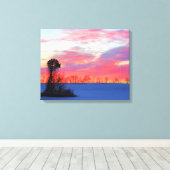 Windmolen met roze zonsopgang canvas afdruk (Insitu (Houten vloer))