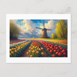 Windmolen met veld van tulpen, briefkaart