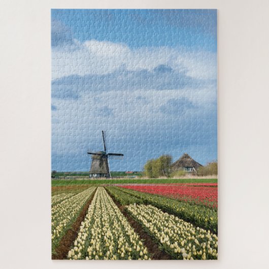 Windmolen met verticale tulipbloemen legpuzzel (Verticaal)
