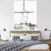 Windmolen Nederland Pen en illustratie inkt Canvas Afdruk (Insitu (Slaapkamer))