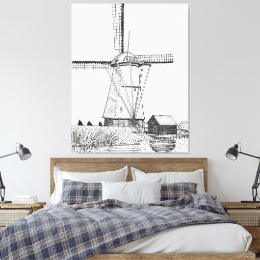 Windmolen Nederland Pen en illustratie inkt Canvas Afdruk (Insitu (Slaapkamer))