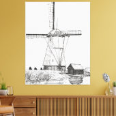 Windmolen Nederland Pen en illustratie inkt Canvas Afdruk (Insitu (Woonkamer))