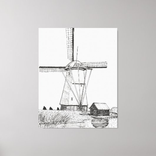Windmolen Nederland Pen en illustratie inkt Canvas Afdruk (Voorkant)