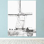 Windmolen Nederland Pen en illustratie inkt Canvas Afdruk (Insitu (Houten vloer))