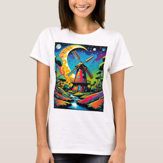 Windmolen onder sterrenhemel 2 t-shirt (Voorkant)
