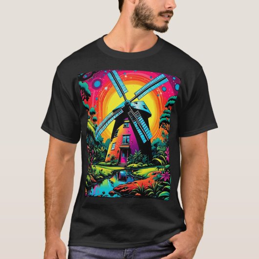 Windmolen onder sterrenhemel 4 t-shirt (Voorkant)