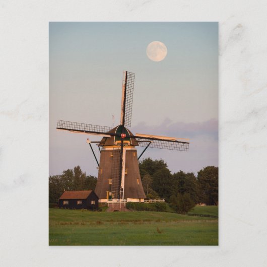 Windmolen onder volle maan briefkaart (Voorkant)