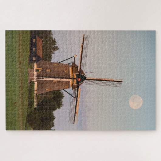 Windmolen onder volle maan legpuzzel (Horizontaal)