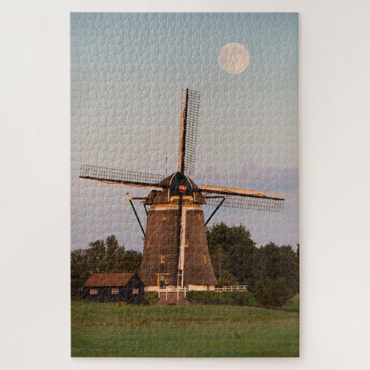 Windmolen onder volle maan legpuzzel (Verticaal)