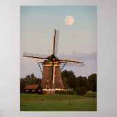 Windmolen onder volle maan poster (Voorkant)