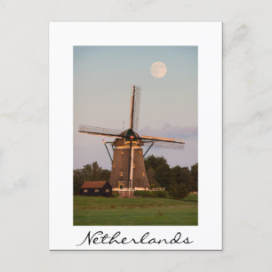 Windmolen onder volle maan wit briefkaart